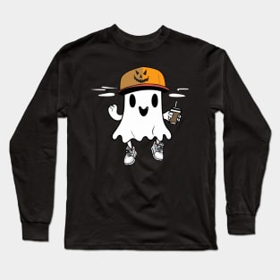 Cute Ghost Drinking Coffee Long Sleeve T-Shirt